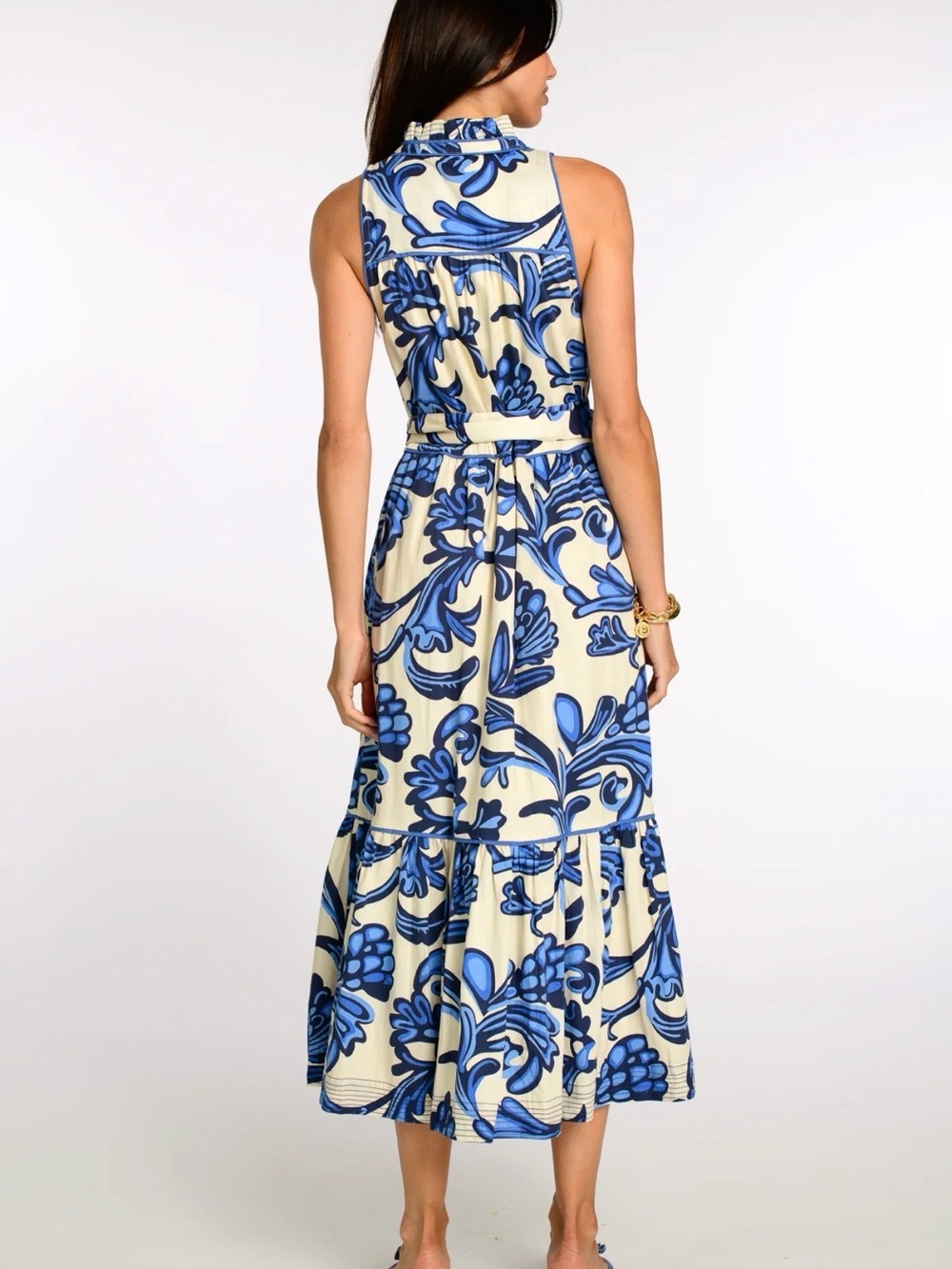 Elizabeth and James Cream Maxi Dress with Blue Floral Print - Picture 2 of 9